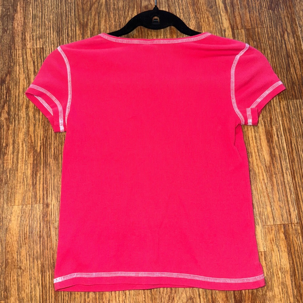 Old Navy Baby Tee Pink Y2K Butterfly Ribbed Contrast Stitch XS Fairycore Grunge - Picture 5 of 8